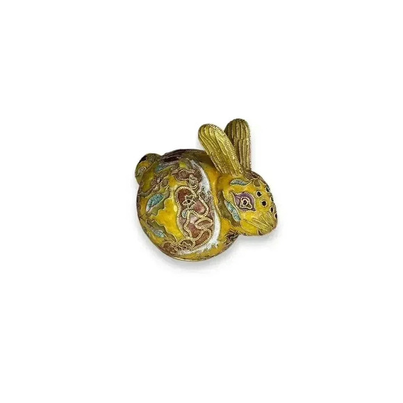 Vintage Cloisonne Enamel Bunny Rabbit Floral/Gold Decorated 3" - Picture 5 of 5